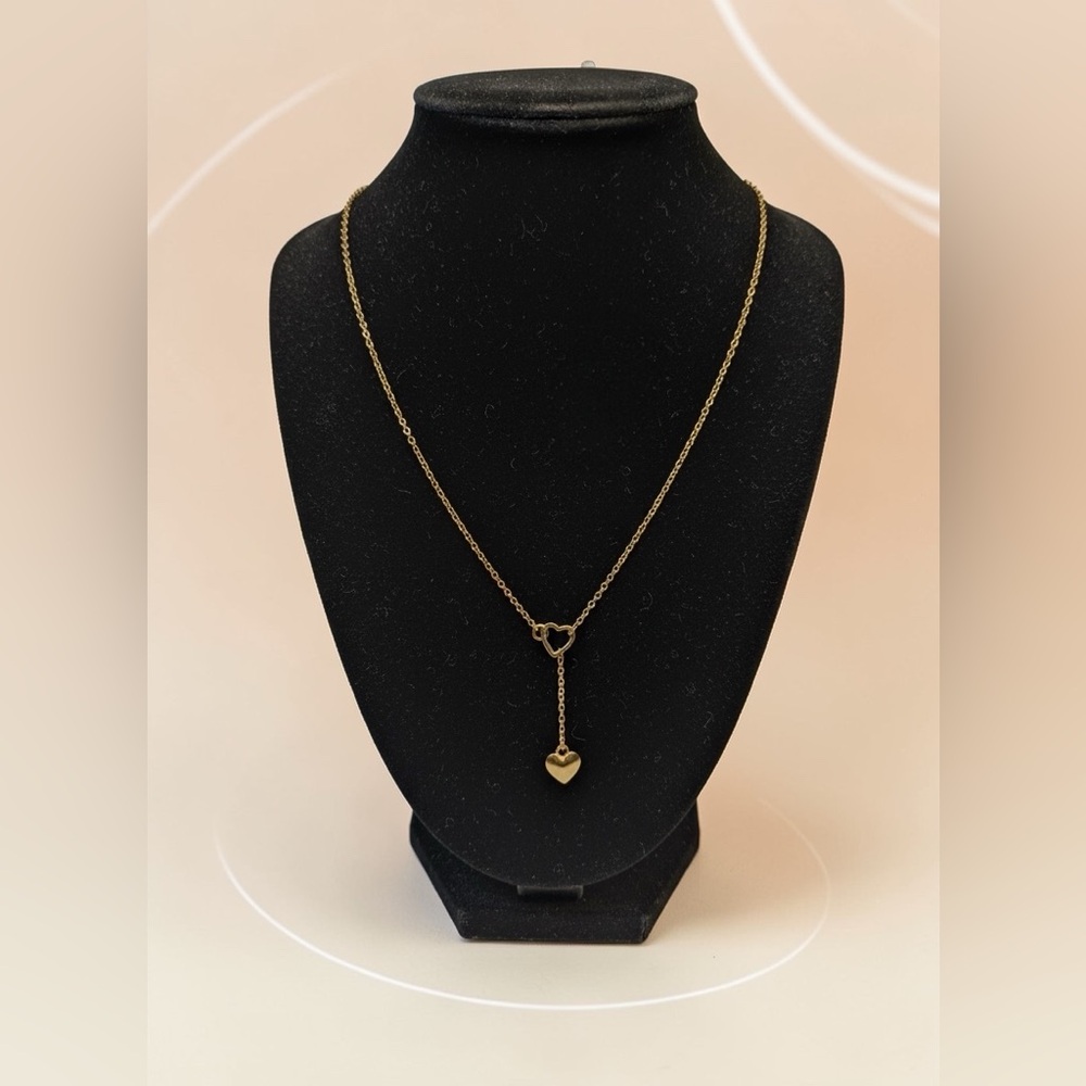 🧚🏻‍♀️ Gold Tone Heart Drop Necklace – Delicate Minimalist Y Necklace Adjustable